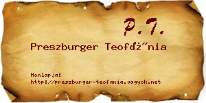 Preszburger Teofánia névjegykártya